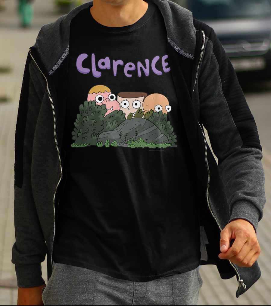 Clarence Cartoon Friends Hiding Behind Bushes T-Shirt