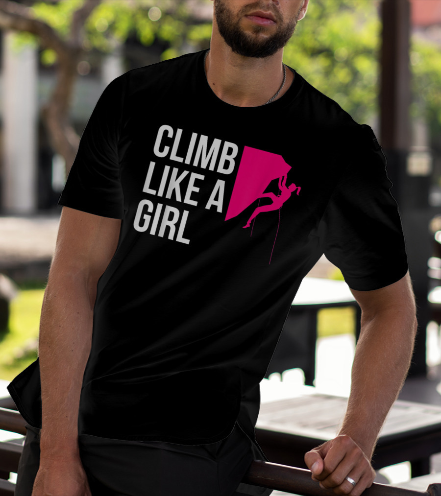 Climb Like A Girl Women's Rock Climbing Iconic Pink T-Shirt