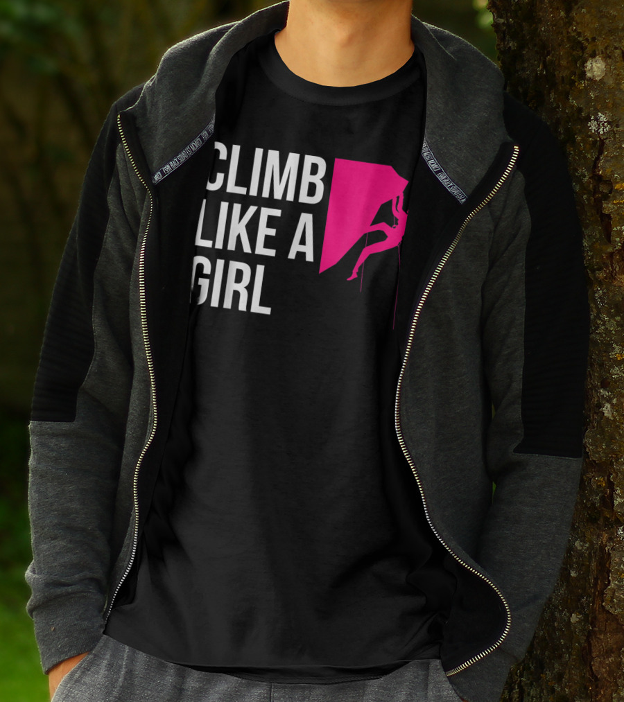 Climb Like A Girl Women's Rock Climbing Iconic Pink T-Shirt