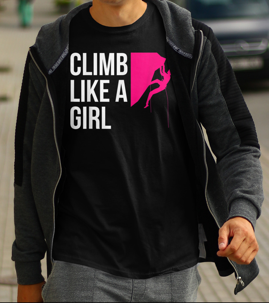 Climb Like A Girl Women's Rock Climbing Iconic Pink T-Shirt
