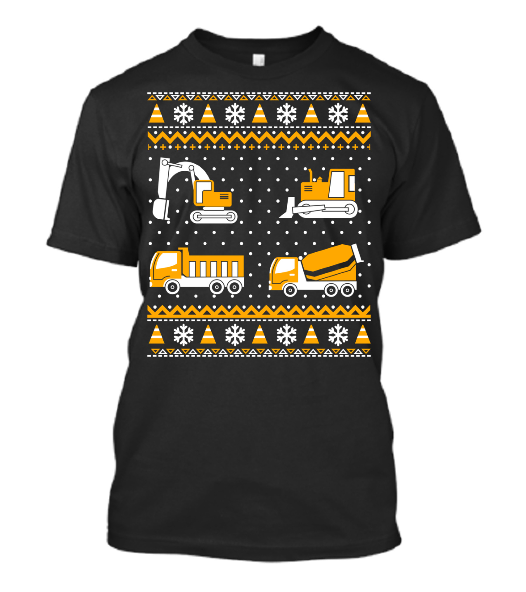 Construction Excavator Bulldozer Dump Truck Cement Mixer Snowflakes T-Shirt