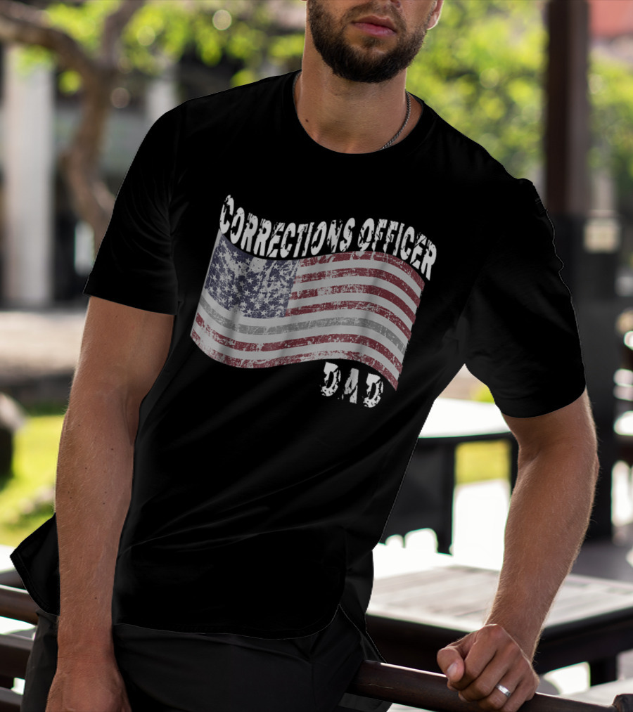 Corrections Officer Dad Distressed American Flag T-Shirt