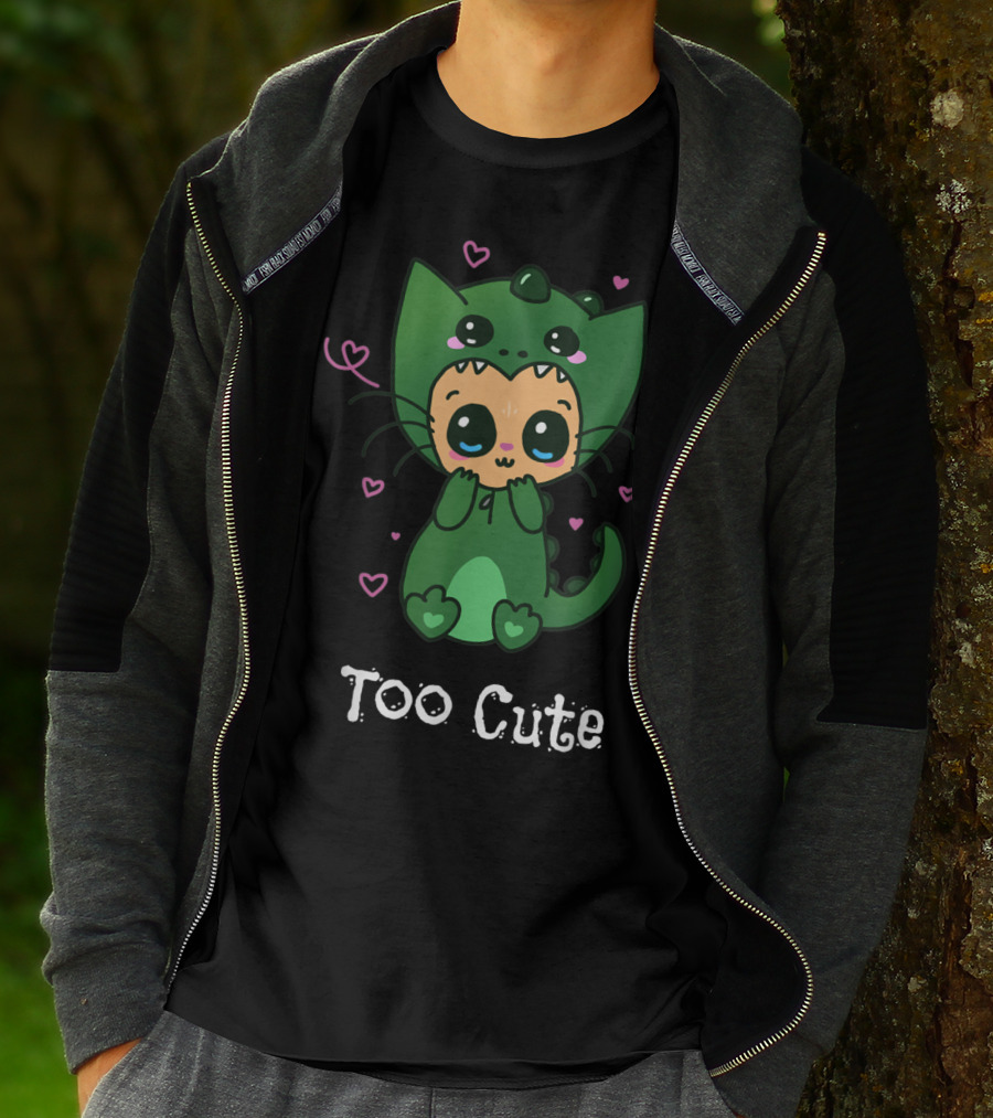 Too Cute Anime Chibi Kitten Dinosaur T-Shirt