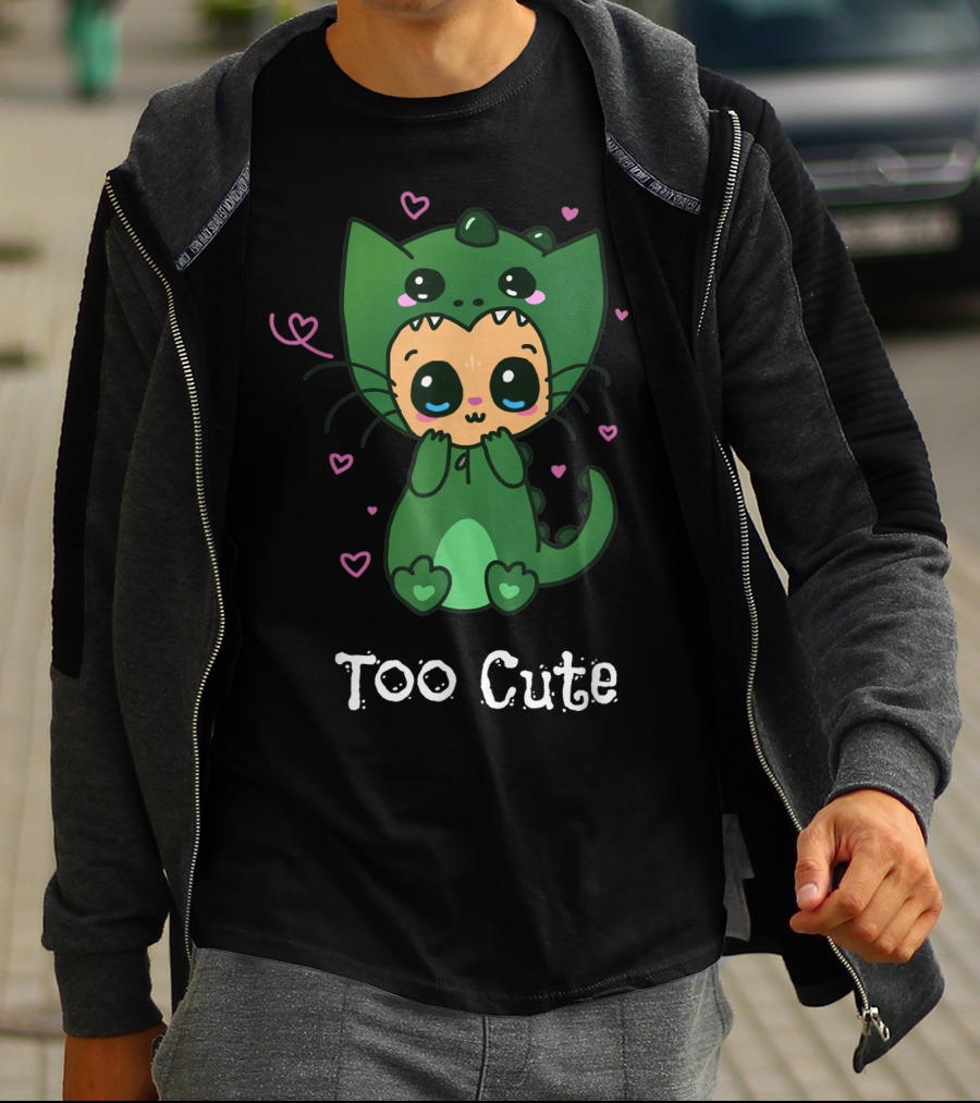 Too Cute Anime Chibi Kitten Dinosaur T-Shirt