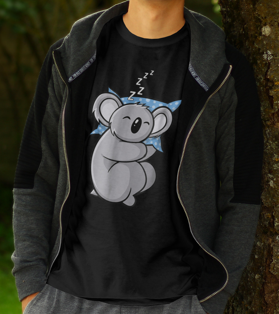 Cute Koala Bear Lazy Sleeping Animal With Blue Polka Dot Pillow T-Shirt