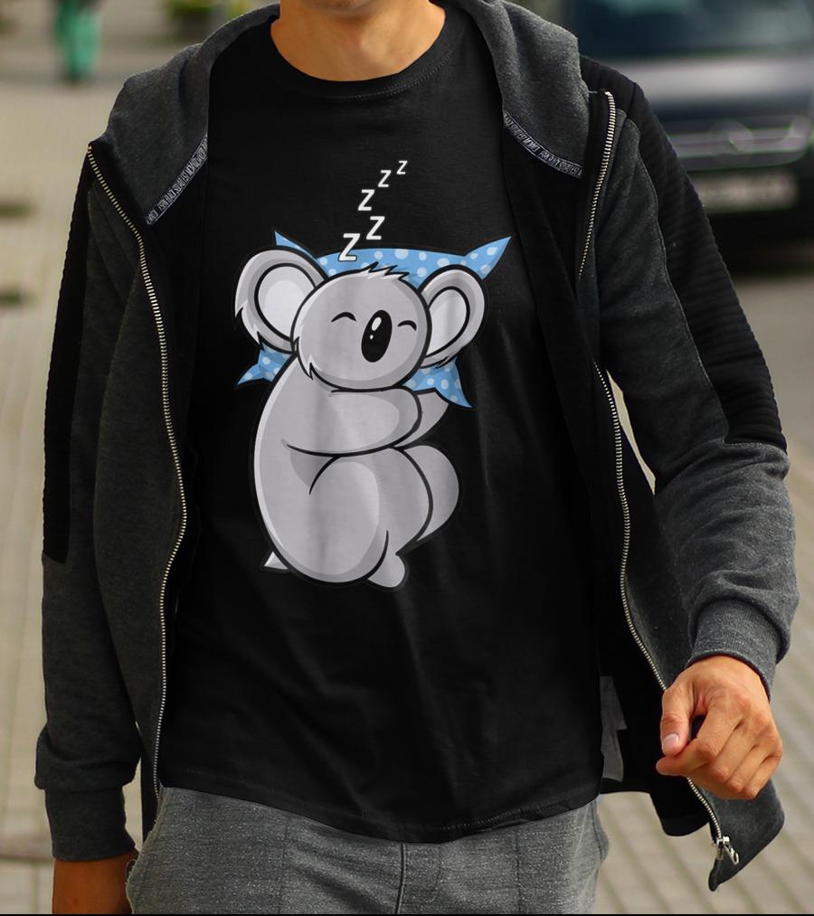 Cute Koala Bear Lazy Sleeping Animal With Blue Polka Dot Pillow T-Shirt