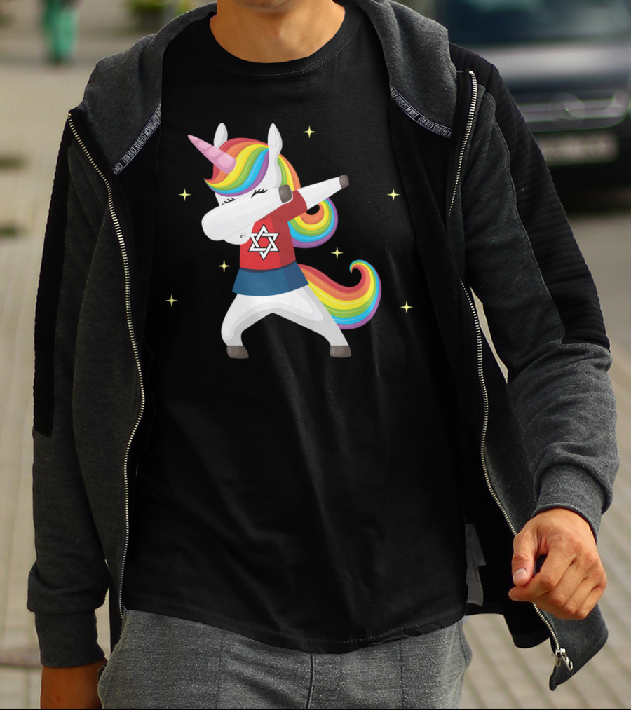 Unicorn Dabbing Star Of David Jewnicorn Rainbow Mane T-Shirt