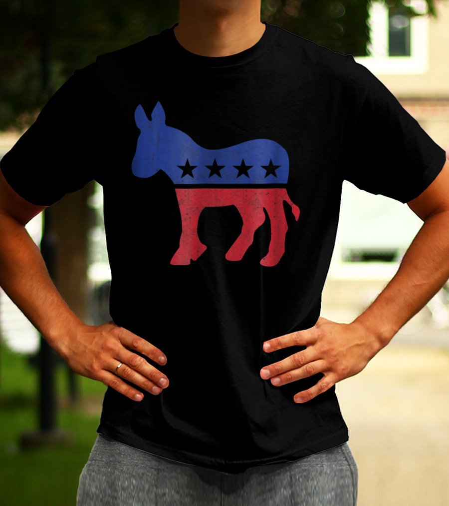 Democrat Donkey Vintage Look Democratic Supporter Iconic Red Blue Star T-Shirt