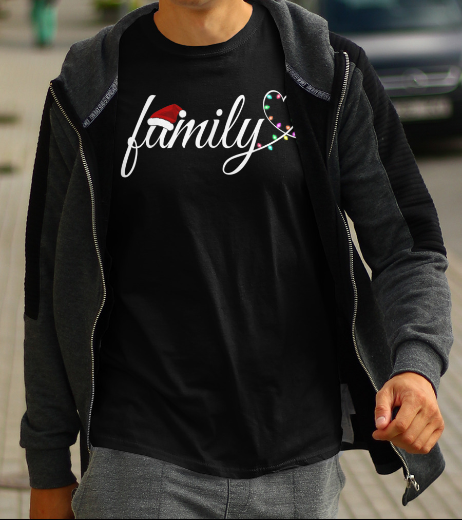 Family Santa Hat And Christmas Lights Heart T-Shirt
