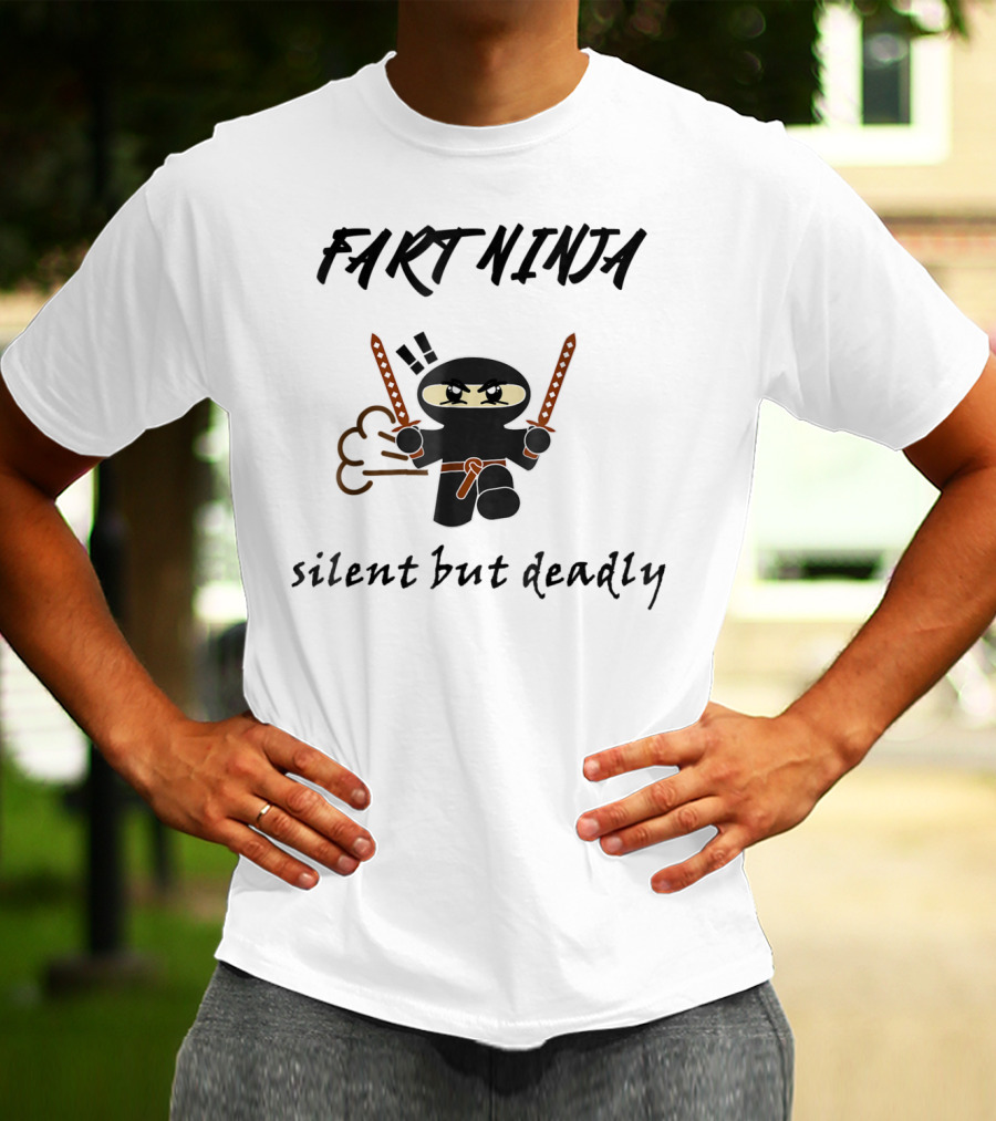 Fart Ninja Silent But Deadly Funny Cartoon Ninja With Swords And Fart Cloud T-Shirt