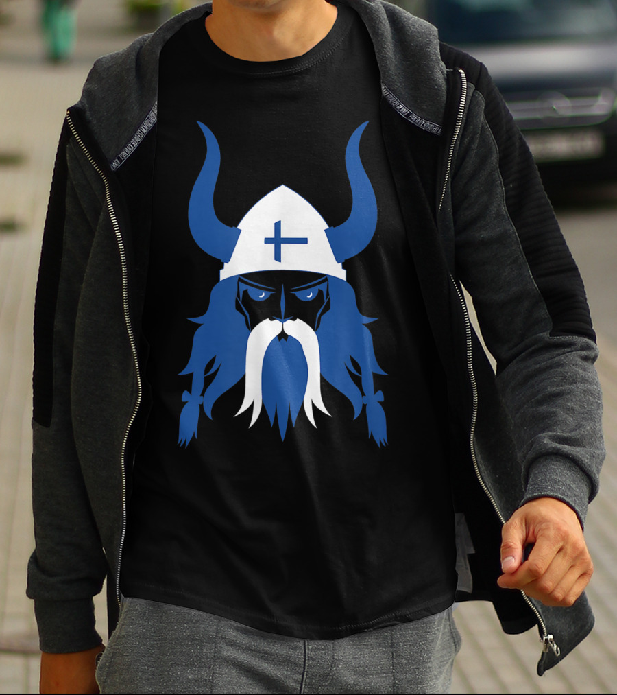Finland Viking Nordic Scandinavian Warrior Blue Cross Helmet T-Shirt