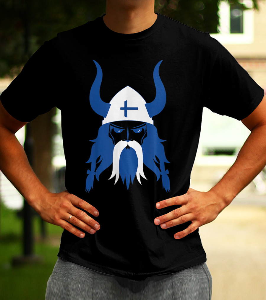 Finland Viking Nordic Scandinavian Warrior Blue Cross Helmet T-Shirt