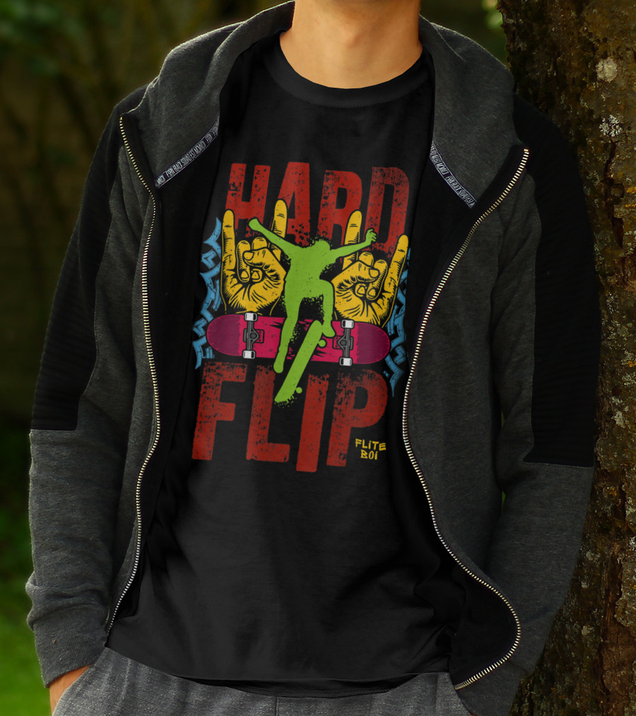 Flite Boi Skateboards Hard Flip Rock Hands Iconic Trick T-Shirt