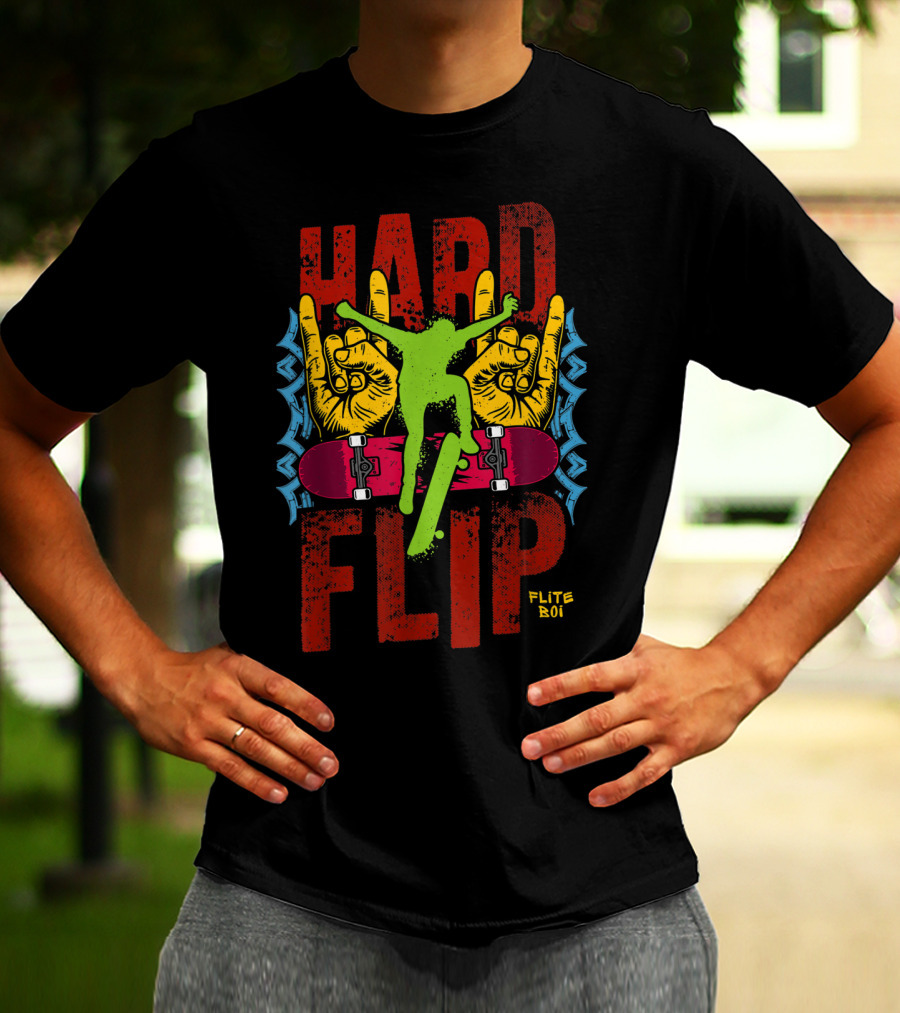 Flite Boi Skateboards Hard Flip Rock Hands Iconic Trick T-Shirt