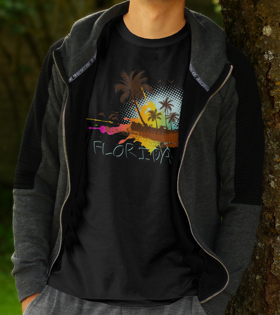 Florida Beach Vacation With Colorful Palm Tree Splash Art Ocean Lovers T-Shirt