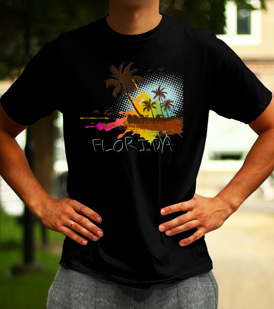 Florida Beach Vacation With Colorful Palm Tree Splash Art Ocean Lovers T-Shirt