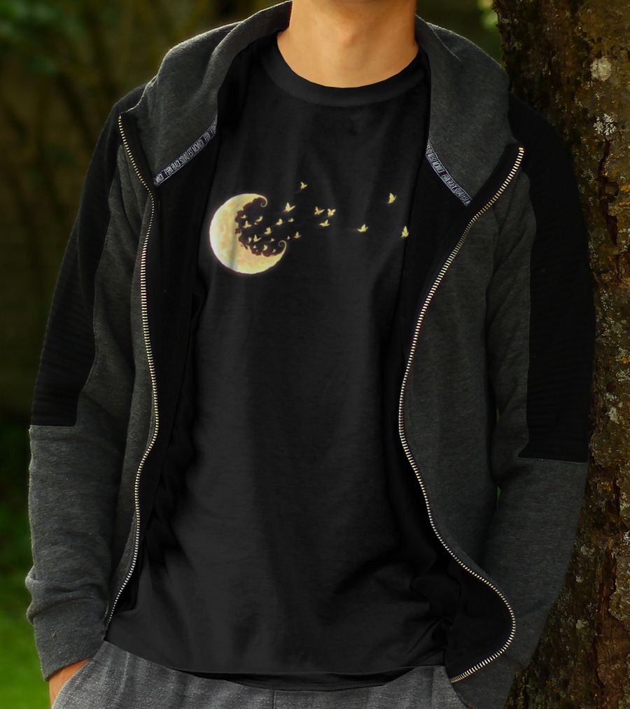 Flying Butterflies From Rainbow Crescent Moon T-Shirt
