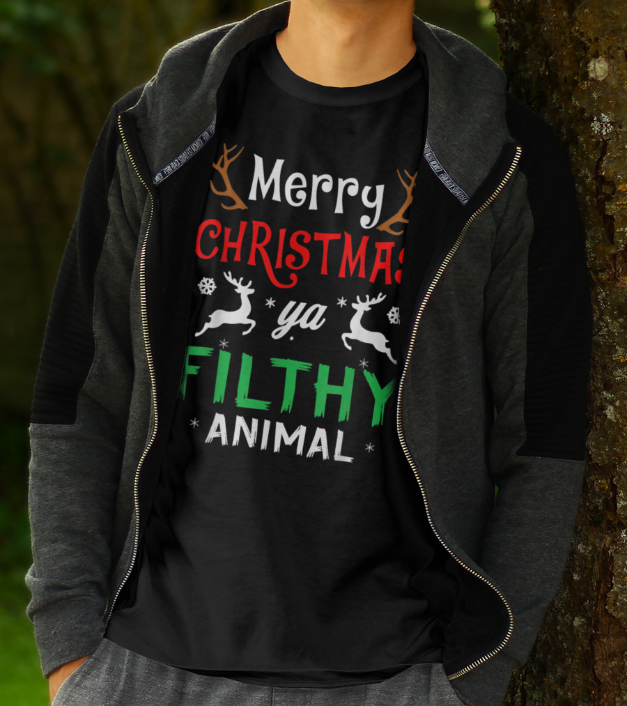 Merry Christmas Ya Filthy Animal Funny Alone At Home Movies T-Shirt
