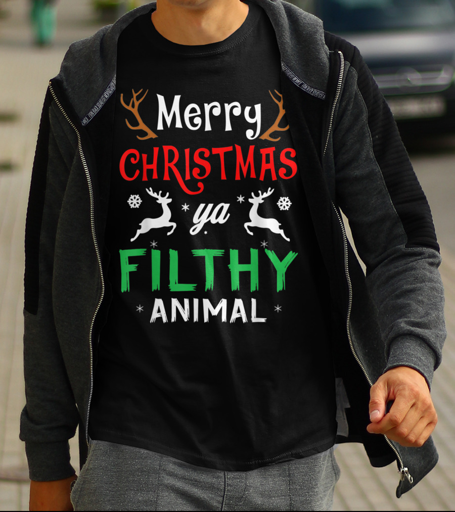 Merry Christmas Ya Filthy Animal Funny Alone At Home Movies T-Shirt