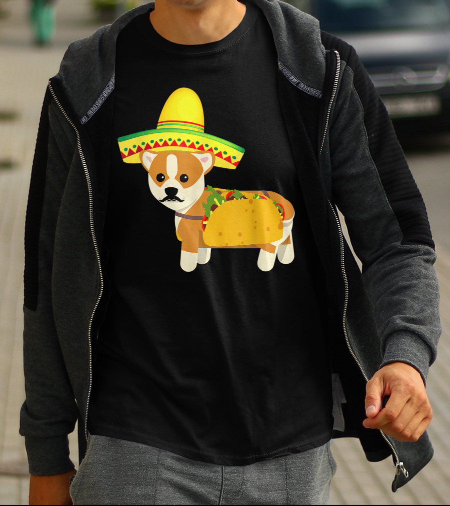 Cinco De Mayo Fiesta Corgi With Sombrero And Taco T-Shirt