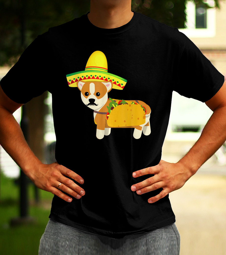 Cinco De Mayo Fiesta Corgi With Sombrero And Taco T-Shirt