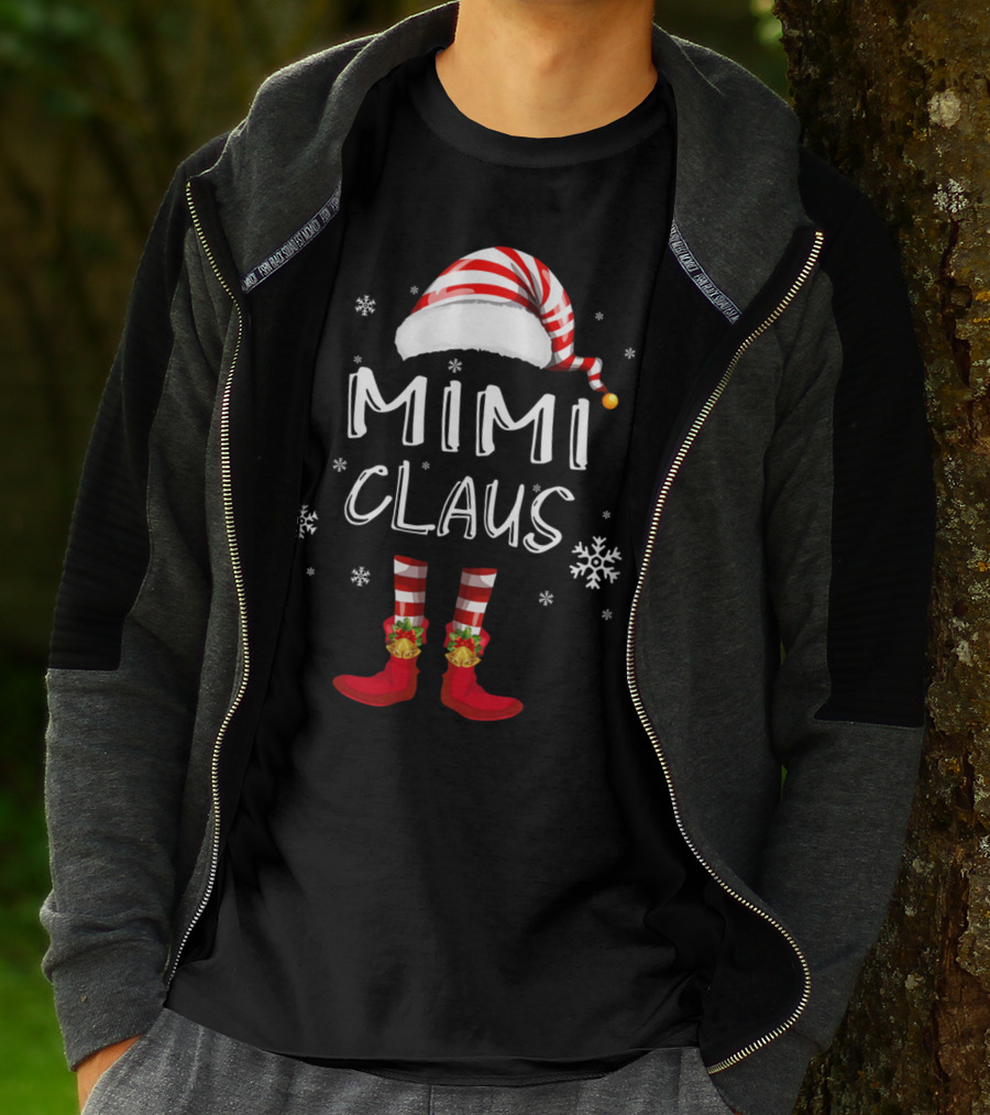 Mimi Claus Santa Hat Elf Boots Snowflakes Grandma T-Shirt