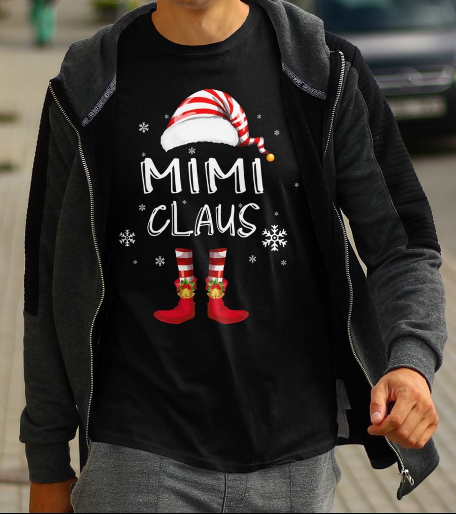 Mimi Claus Santa Hat Elf Boots Snowflakes Grandma T-Shirt