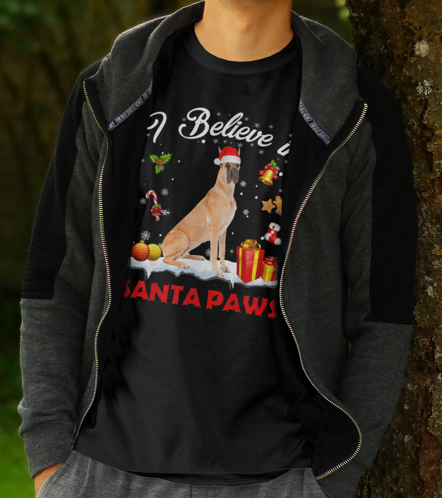 I Believe In Santa Paws Great Dane Christmas Decor T-Shirt