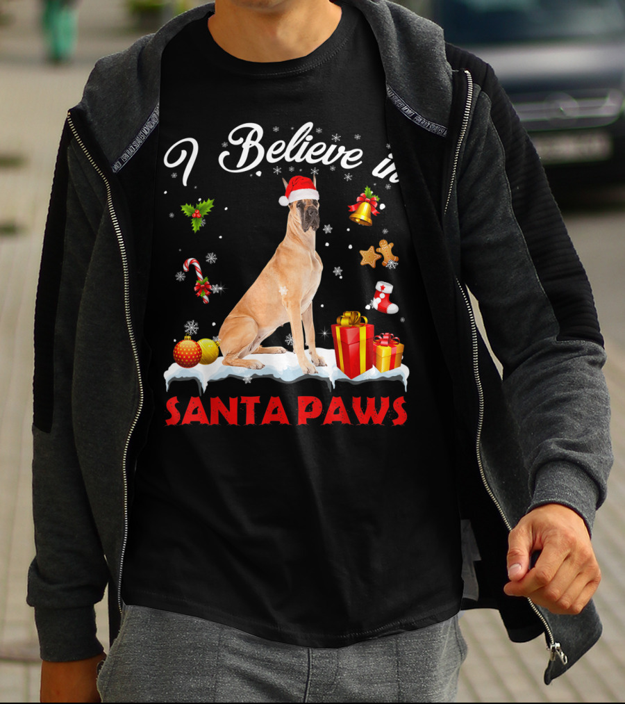 I Believe In Santa Paws Great Dane Christmas Decor T-Shirt
