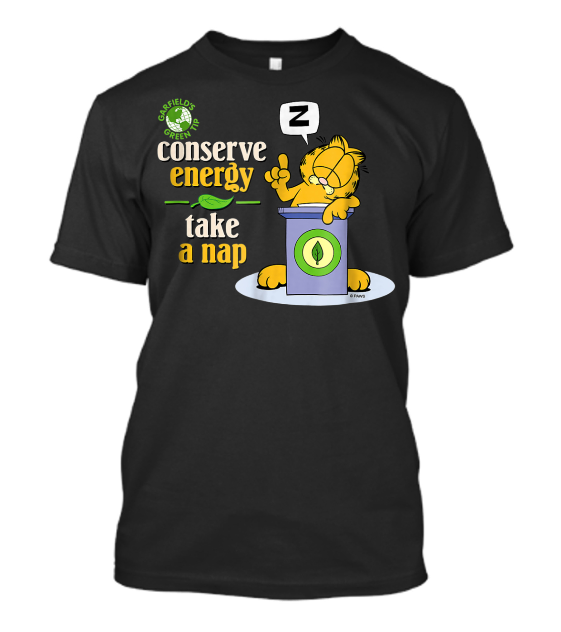 Garfield's Green Tip Conserve Energy Take A Nap T-Shirt