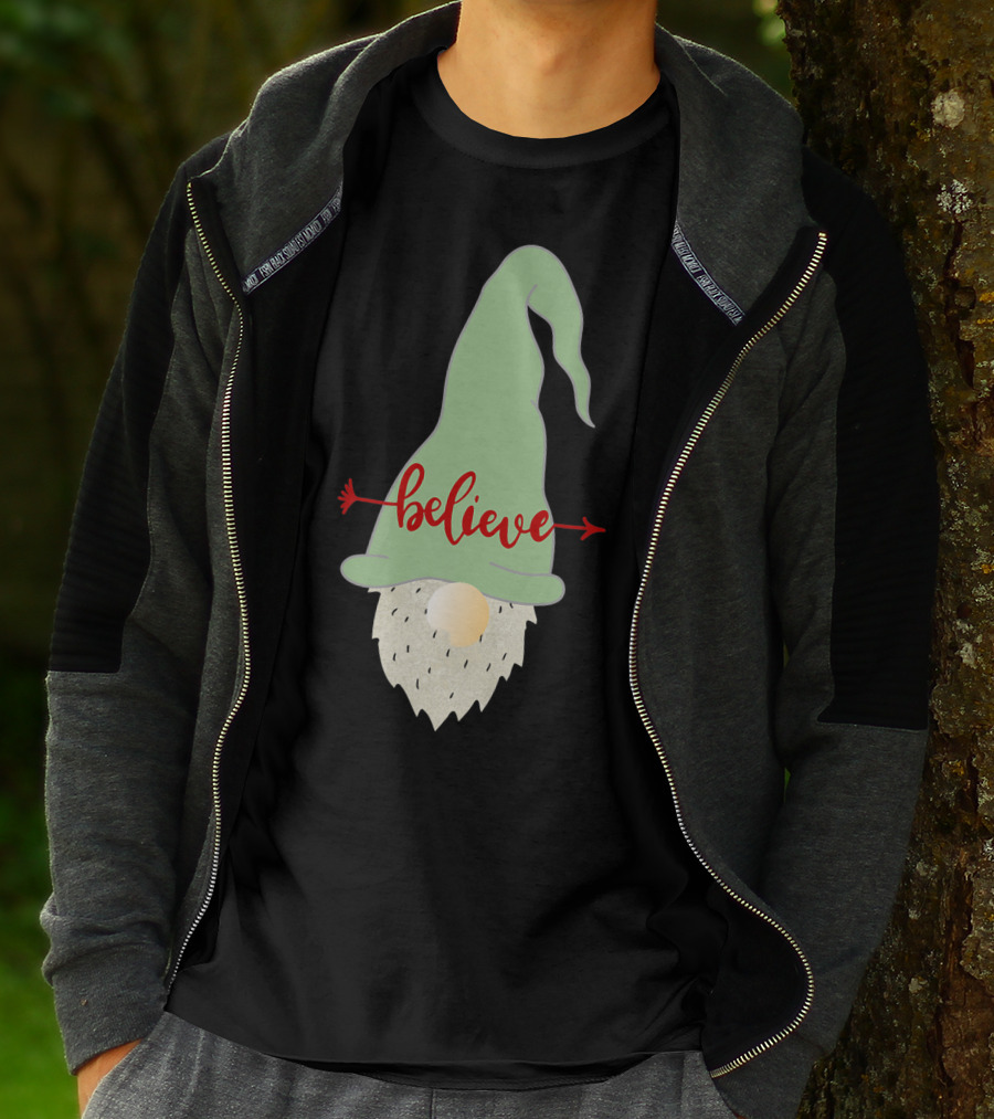 Believe Gnome With Green Hat And Red Arrow T-Shirt