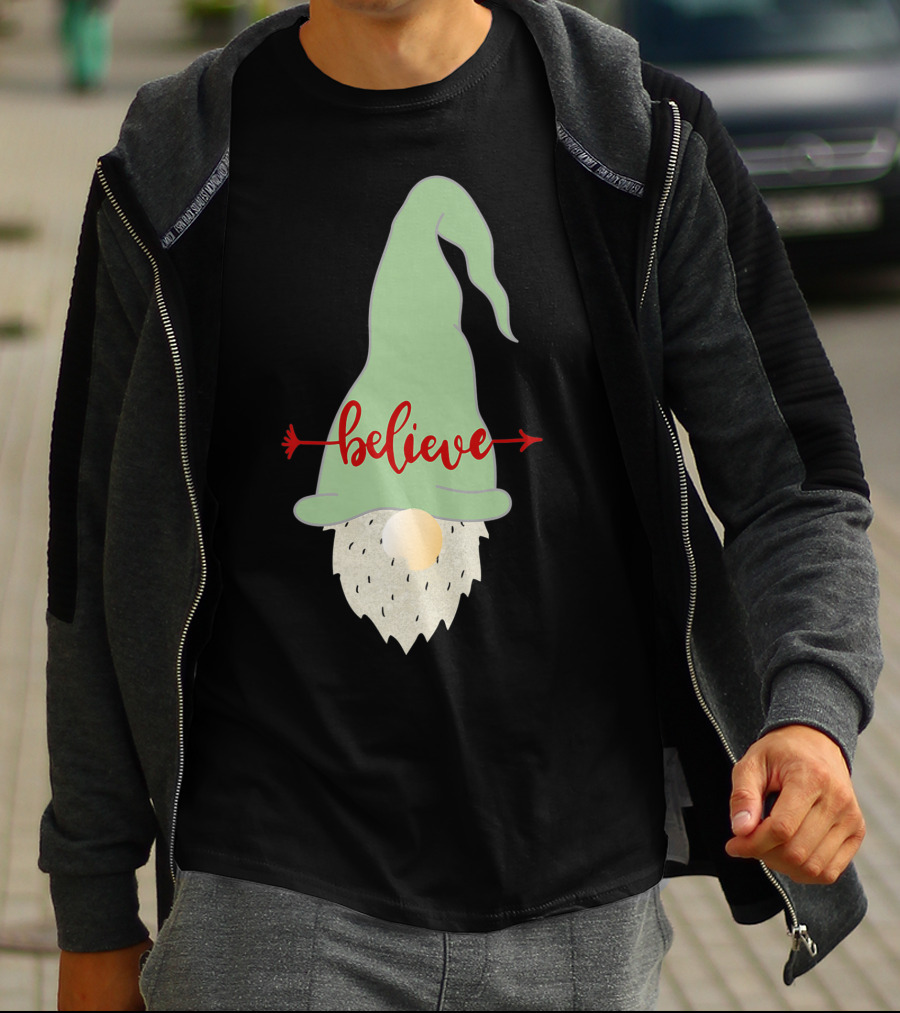 Believe Gnome With Green Hat And Red Arrow T-Shirt