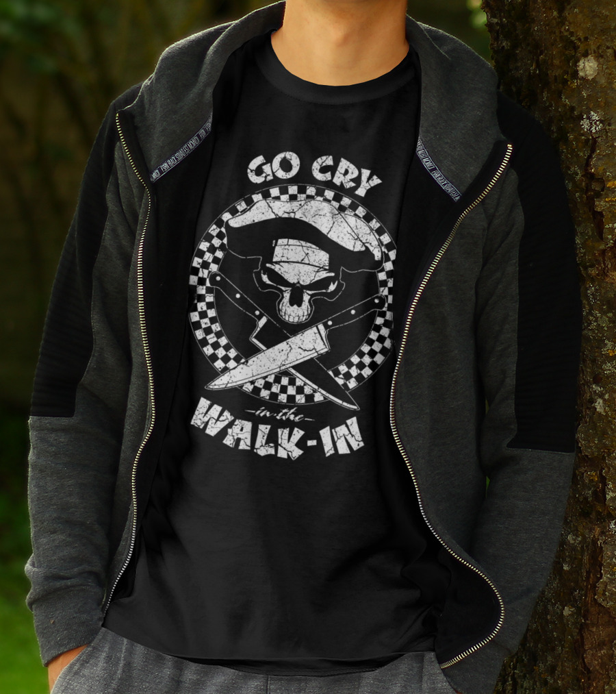 Go Cry In The Walk-In Funny Sarcastic Chef Skull With Knives T-Shirt