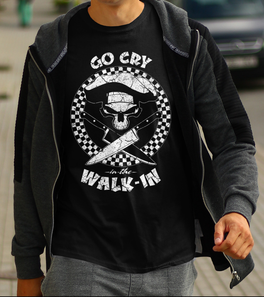 Go Cry In The Walk-In Funny Sarcastic Chef Skull With Knives T-Shirt