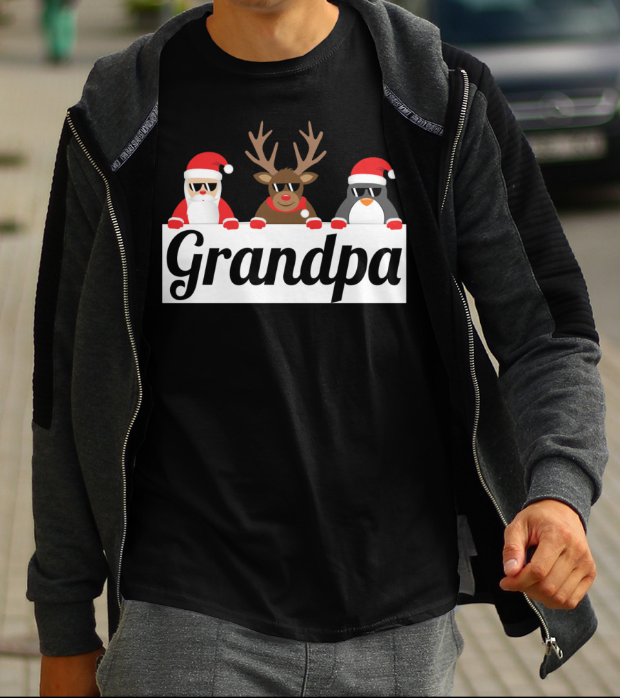 Grandpa Christmas Santa Reindeer Penguin Matching Family Holiday T-Shirt