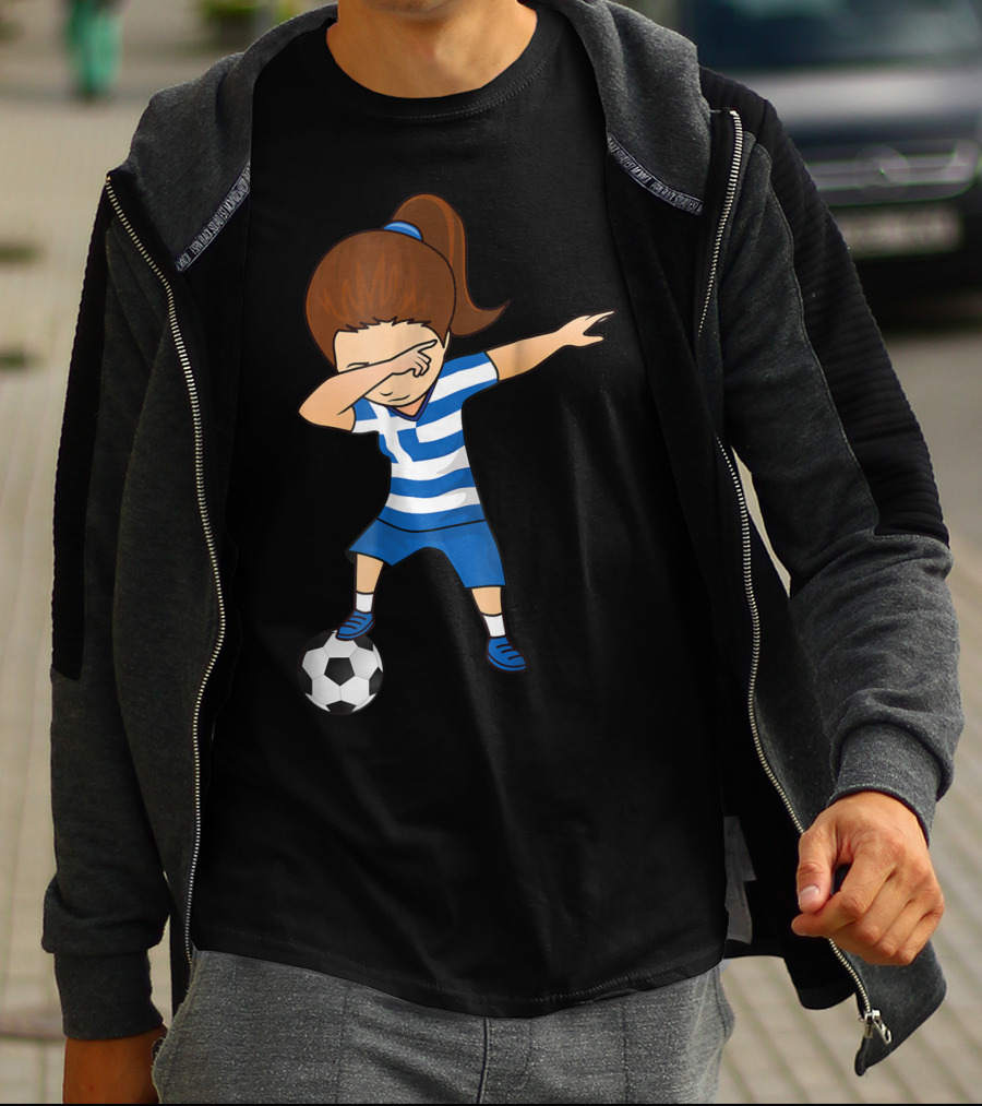 Greece Girl Dabbing On Soccer Ball Greek Football Player T-Shirt