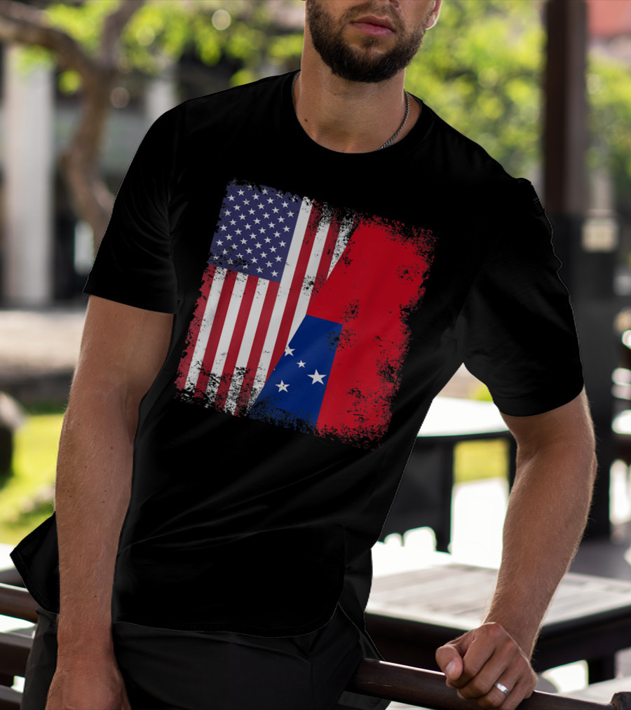 Half Samoan Flag Vintage Samoa USA Distressed American And Samoan Flags T-Shirt