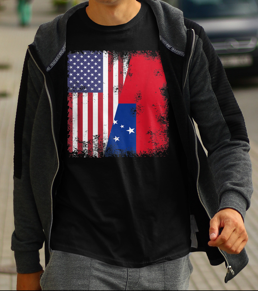 Half Samoan Flag Vintage Samoa USA Distressed American And Samoan Flags T-Shirt