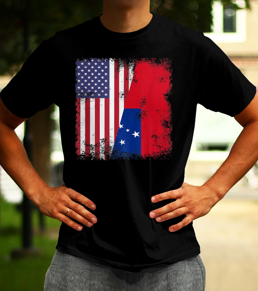 Half Samoan Flag Vintage Samoa USA Distressed American And Samoan Flags T-Shirt