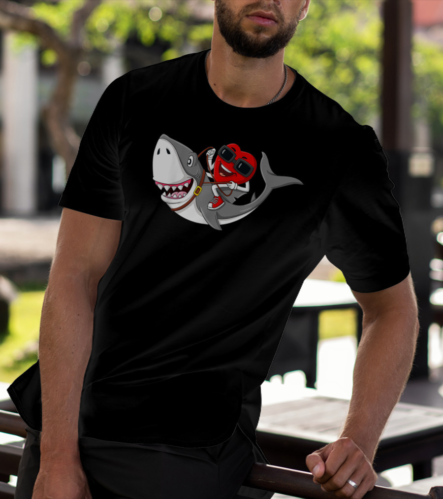 Heart Riding Shark Valentine's Day Adventure T-Shirt