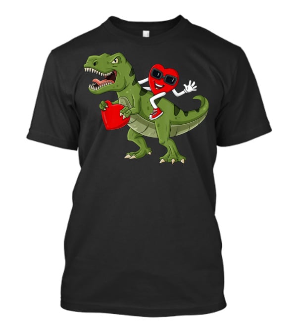 Heart Riding T-Rex Holding Valentines Day Hearts T-Shirt
