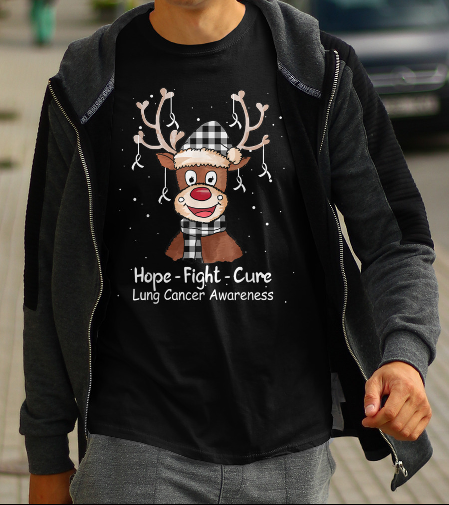 Hope Fight Cure Lung Cancer Awareness Santa Reindeer T-Shirt