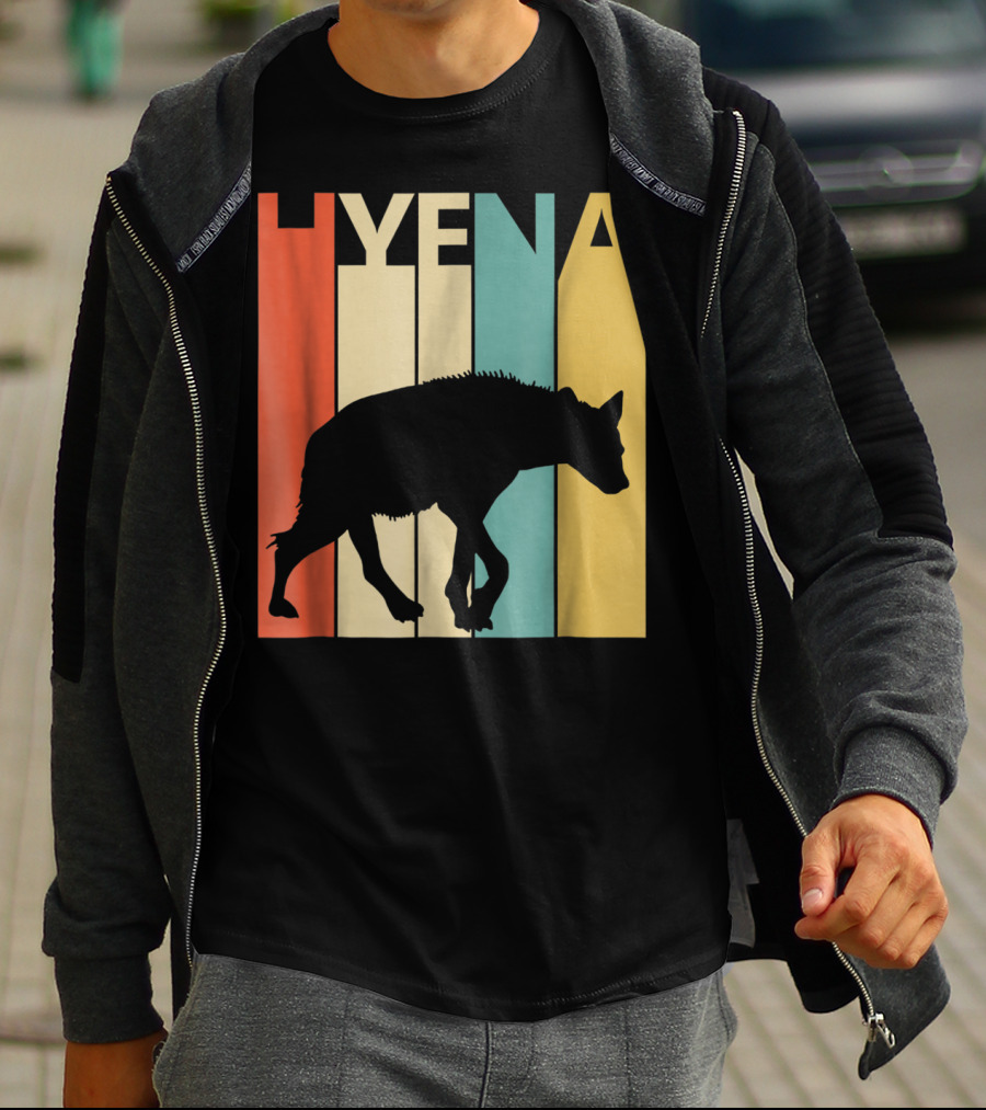 Hyena Retro Silhouette Vintage Stripes T-Shirt