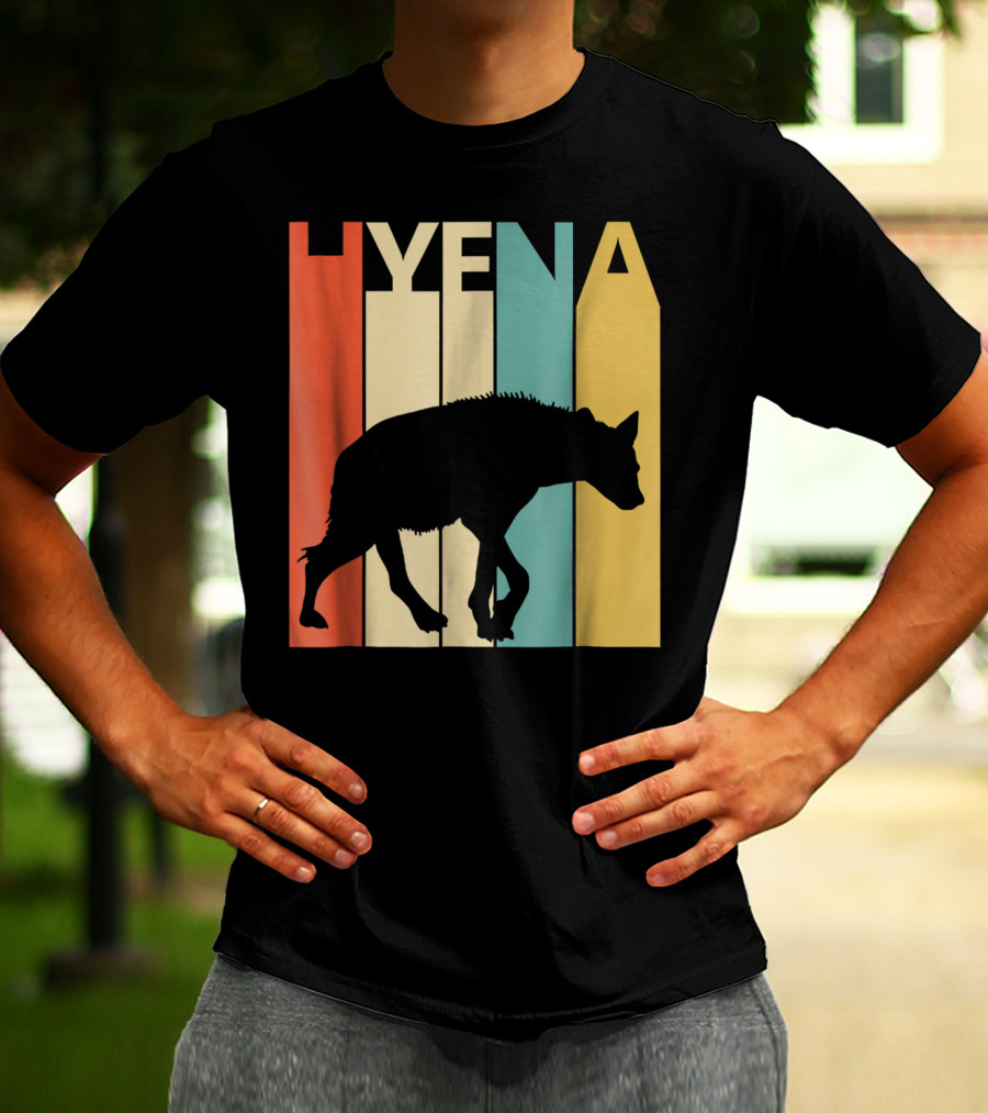 Hyena Retro Silhouette Vintage Stripes T-Shirt