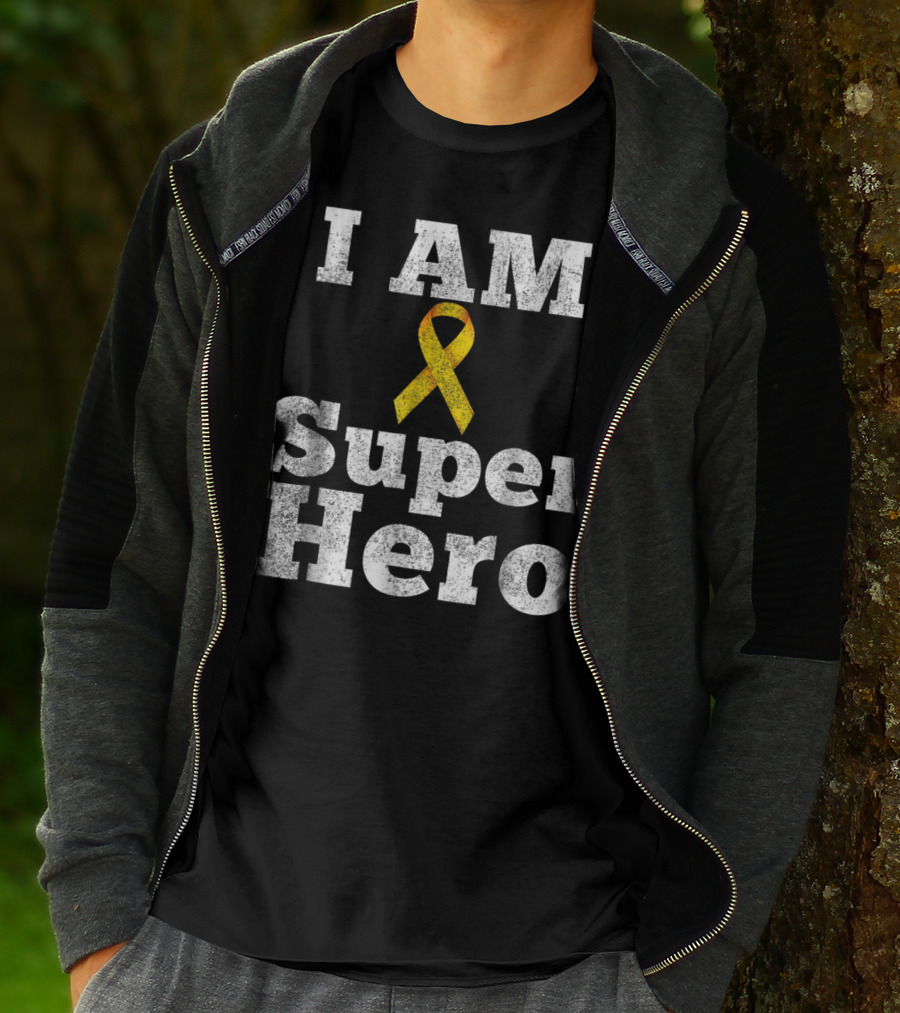 I Am Super Hero Yellow Ribbon Cancer Awareness T-Shirt