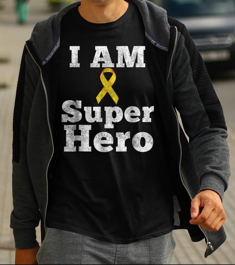 I Am Super Hero Yellow Ribbon Cancer Awareness T-Shirt
