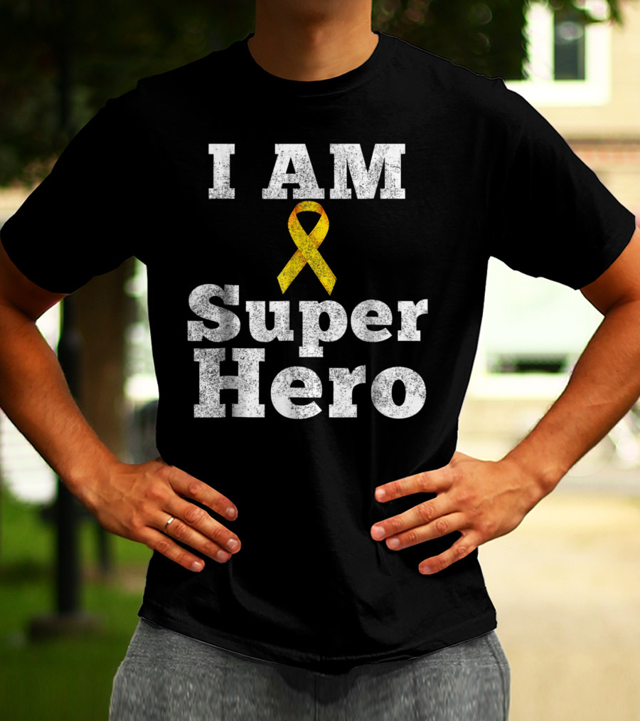 I Am Super Hero Yellow Ribbon Cancer Awareness T-Shirt