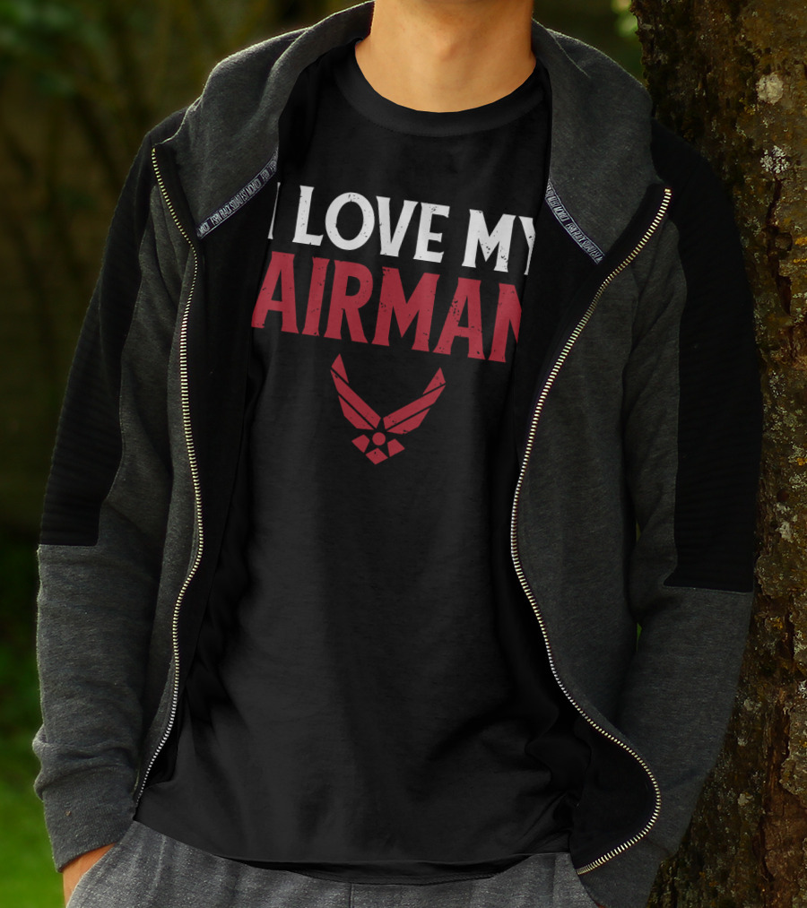 I Love My Airman Military Spouse Wife Girl Air Force Emblem T-Shirt