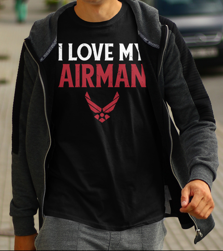 I Love My Airman Military Spouse Wife Girl Air Force Emblem T-Shirt