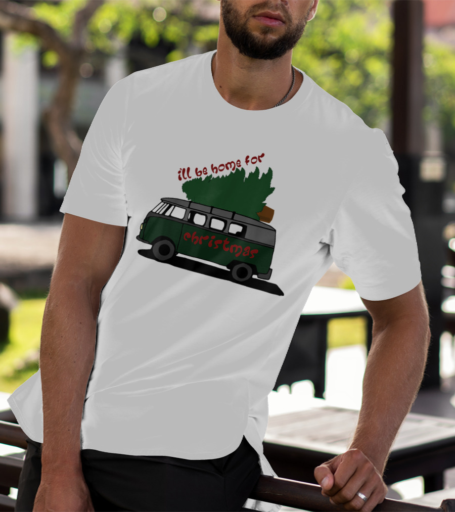 I'll Be Home For Christmas Van With Green Tree T-Shirt